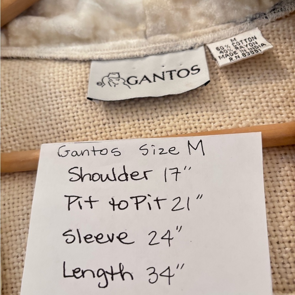 Gantos Cream & Black Open Cardigan. Weave fabric and velvet patchwork. Size M - Picture 15 of 15